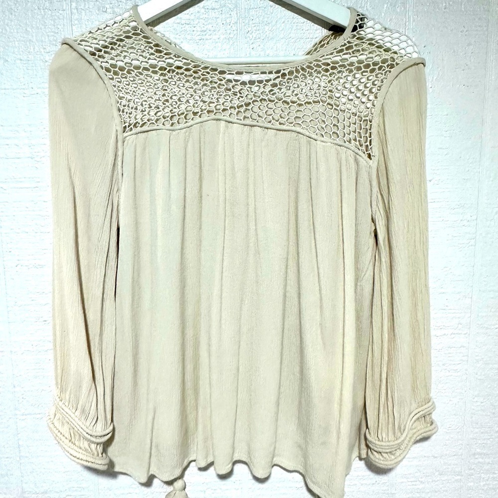 Zara basic crochet tassel blouse cream size XS